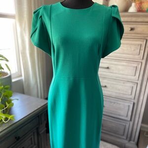 Kelly Green Calvin Klein Sheath Dress with Gold Zipper